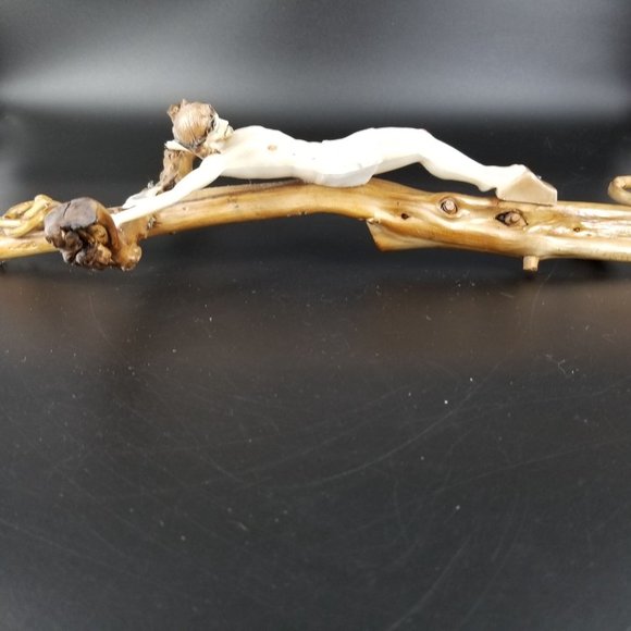 Handmade Wood Wall Cross Crucifix Stick Twig Plastic Jesus God Christ Rustic 15" - Picture 7 of 12